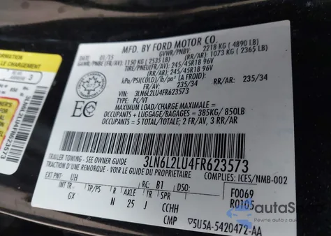 2015 Lincoln Mkz Hybrid из США, поврежденный, VIN 3LN6L2LU4FR623573